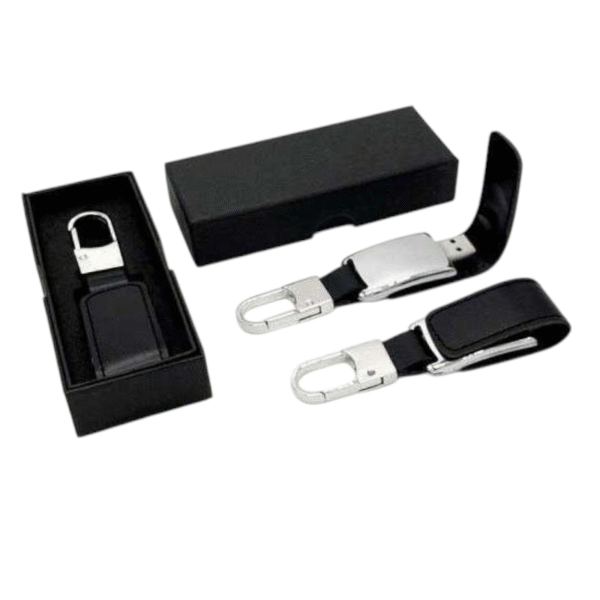 Clé USB en métal avec porte-clés intégré et élégante fermeture en cuir