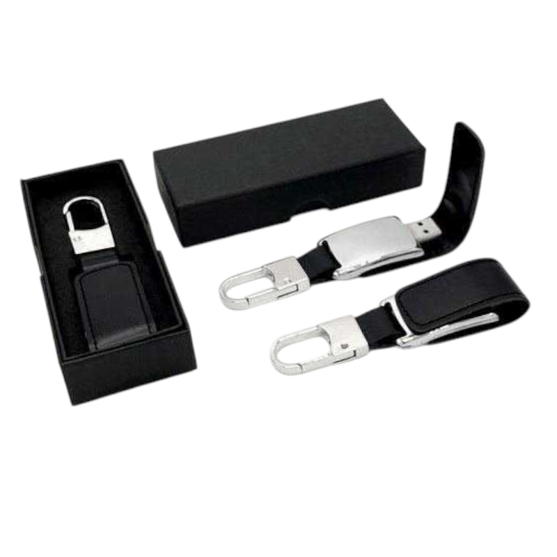USB7606-1.png Clé USB en métal avec porte-clés intégré et élégante fermeture en cuir – Image 1