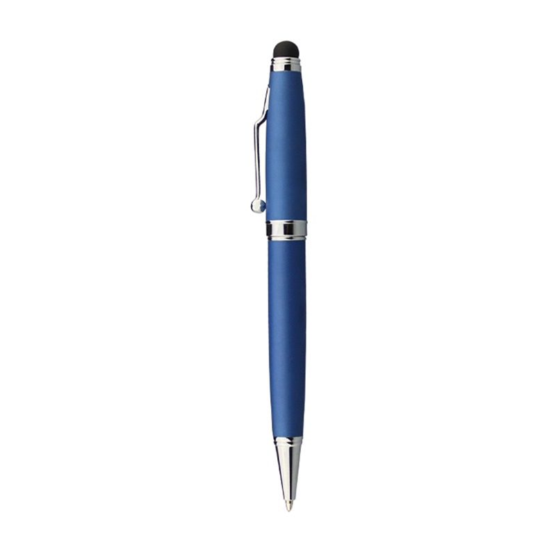 SM001_bleu Stylo en métal bleu avec embout tactile noir – Image 1